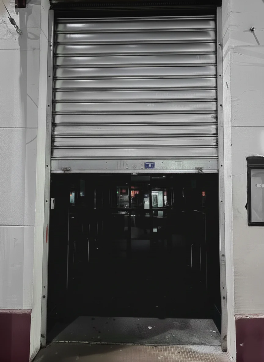 Rideau de fer coincé à moitié avant intervention HBHS à Paris 12