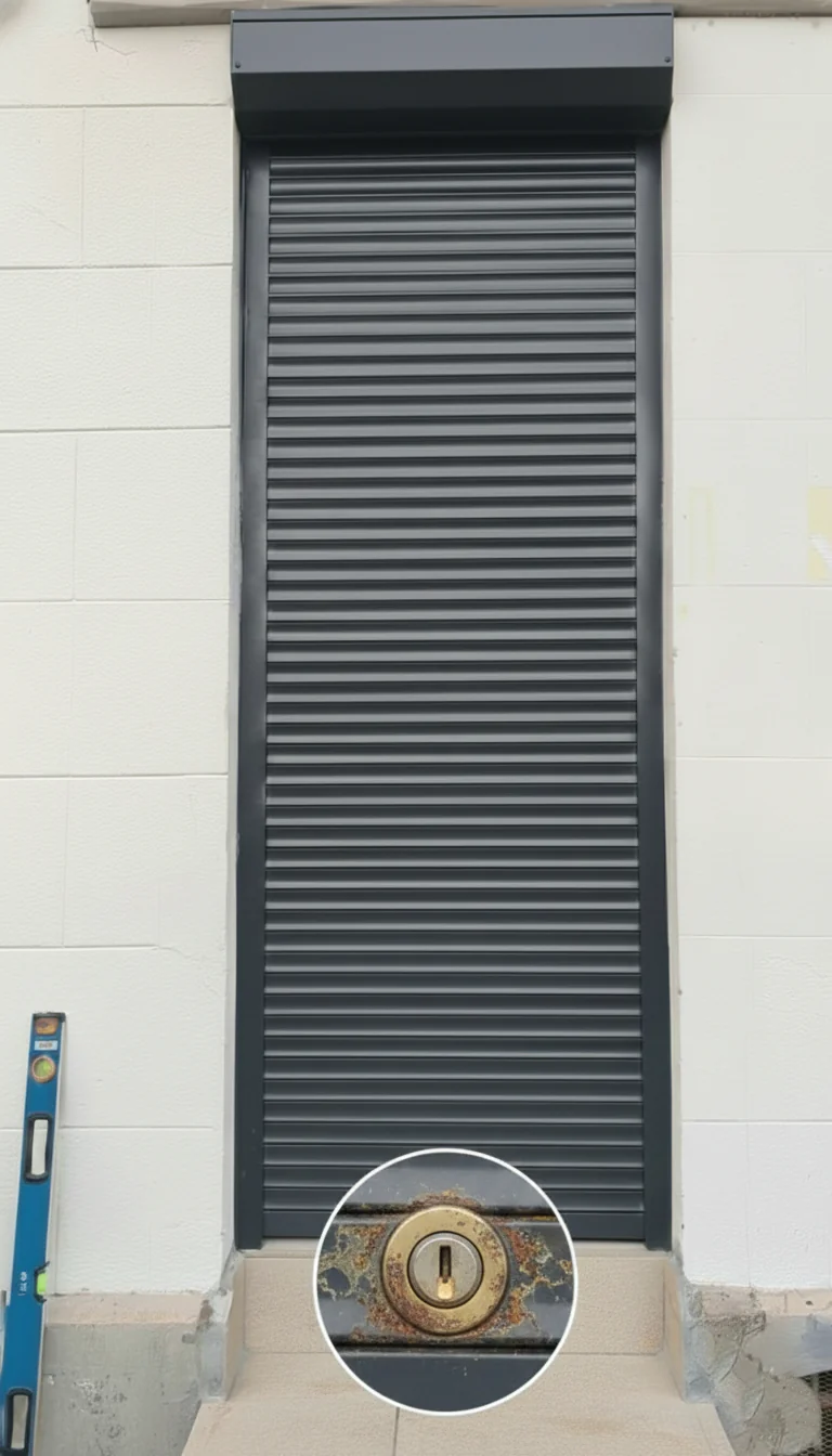 Serrure de rideau métallique avant remplacement par HBHS à Paris 17