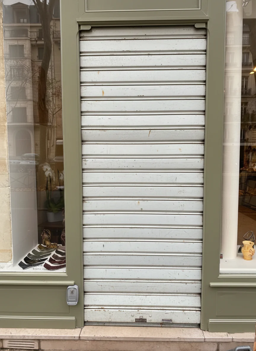 Lames de rideau métallique usées avant intervention HBHS à Paris 7